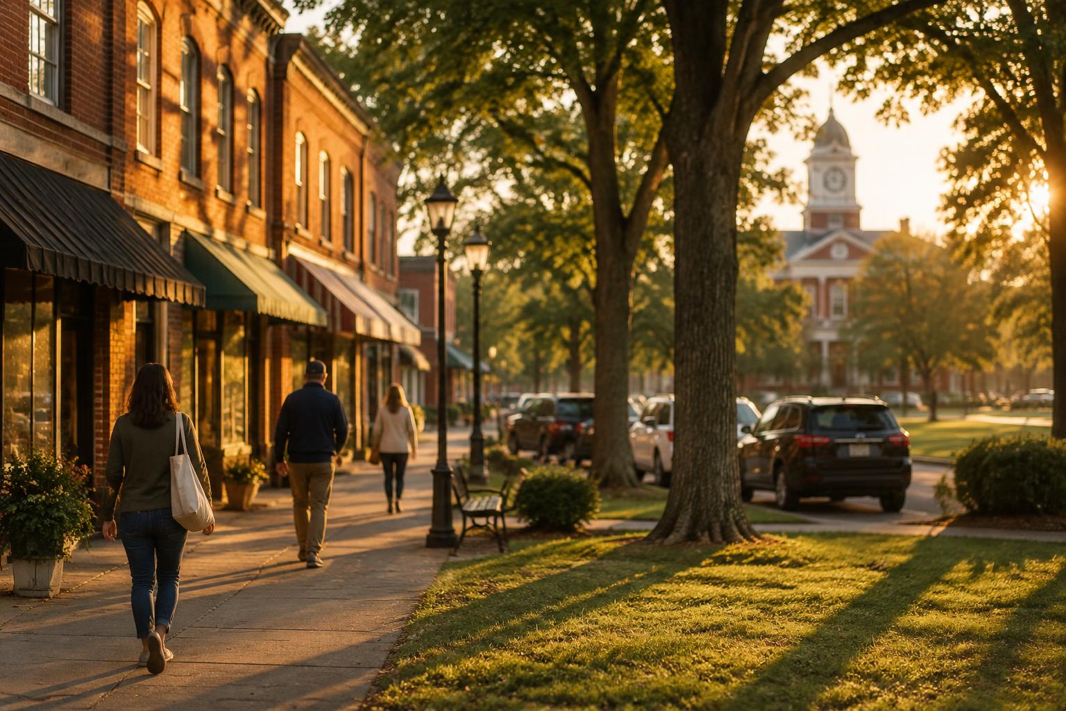 A Middle Tennessee courthouse square at golden hour